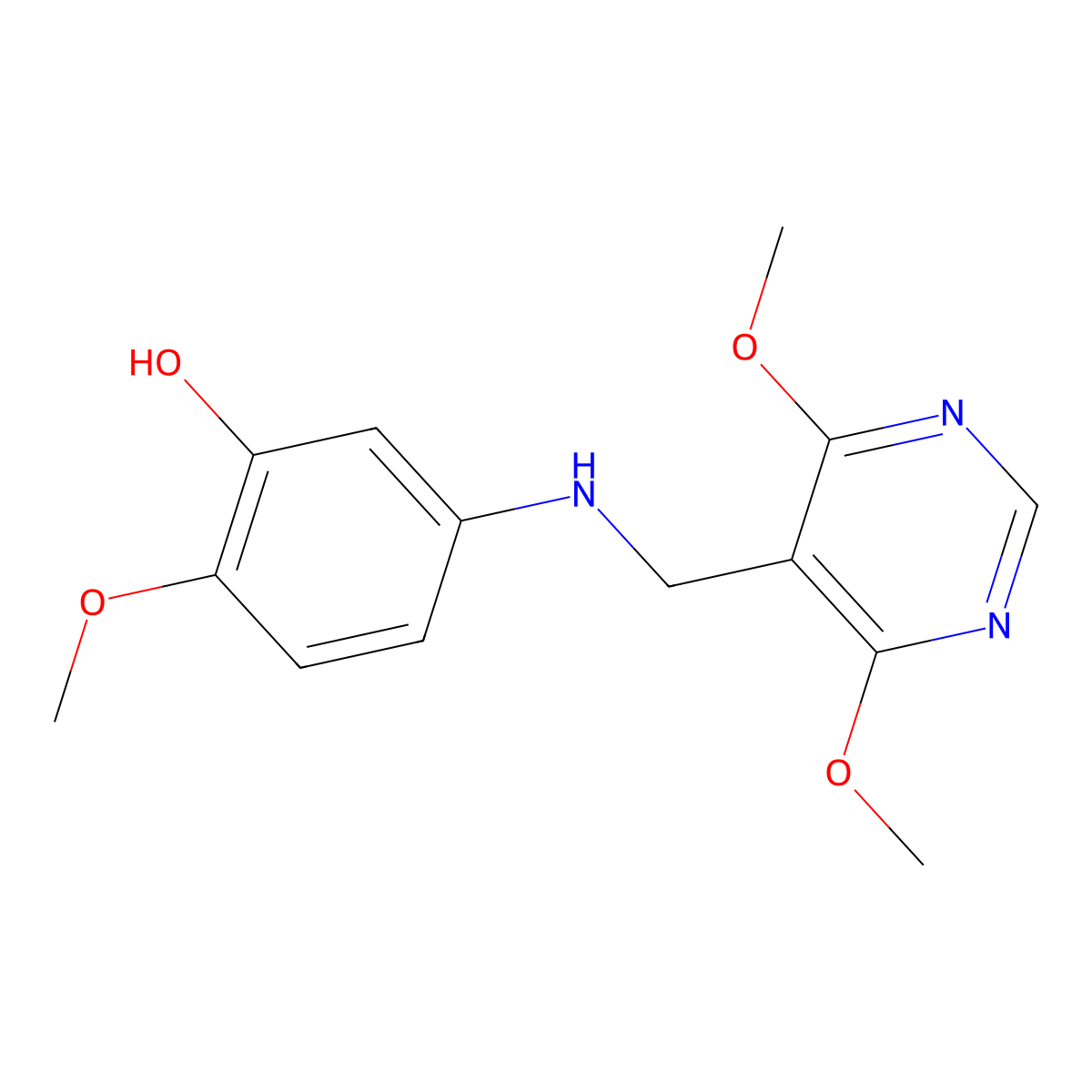 5-{[(4,6-Dimethoxypyrimidin-5-yl)methyl]amino}-2-methoxyphenol molecular structure, CAS 1157656-92-2