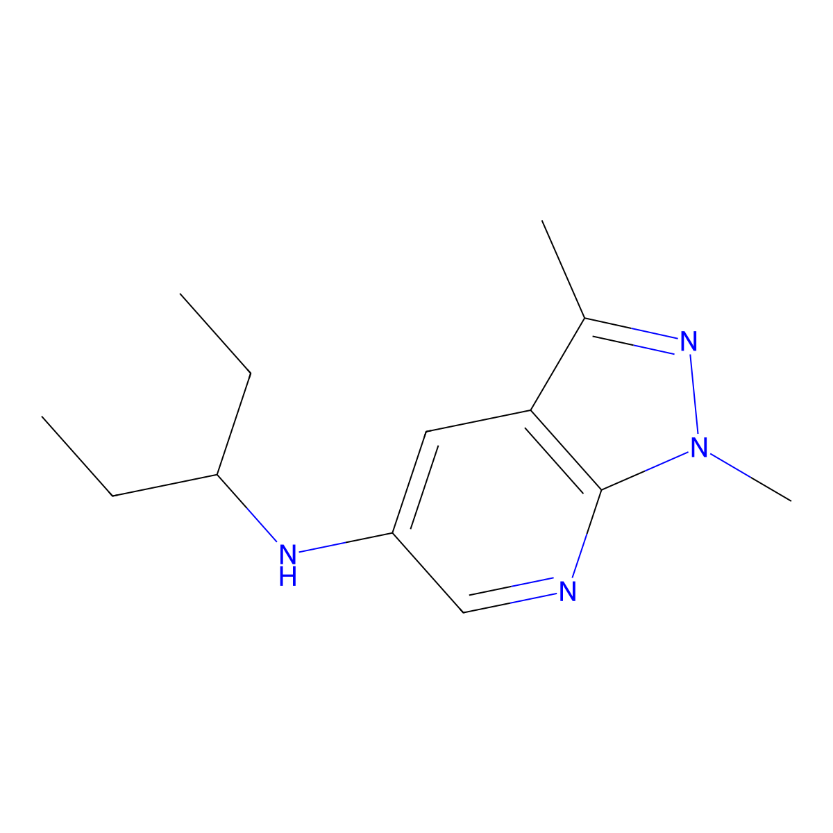 1,3-dimethyl-N-(pentan-3-yl)-1H-pyrazolo[3,4-b]pyridin-5-amine molecular structure, CAS 1157793-67-3