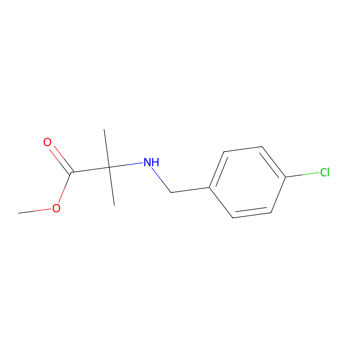 Methyl 2-(((4-chlorophenyl)methyl)amino)-2-methylpropanoate molecular structure, CAS 1157807-51-6
