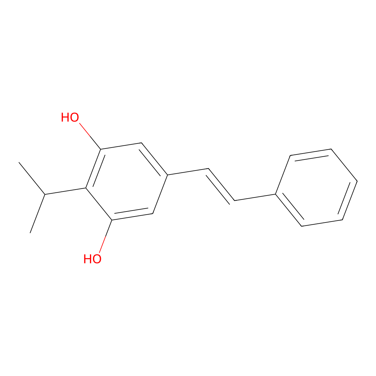 2-Isopropyl-5-(2-phenylethenyl)benzene-1,3-diol molecular structure, CAS 115781-08-3