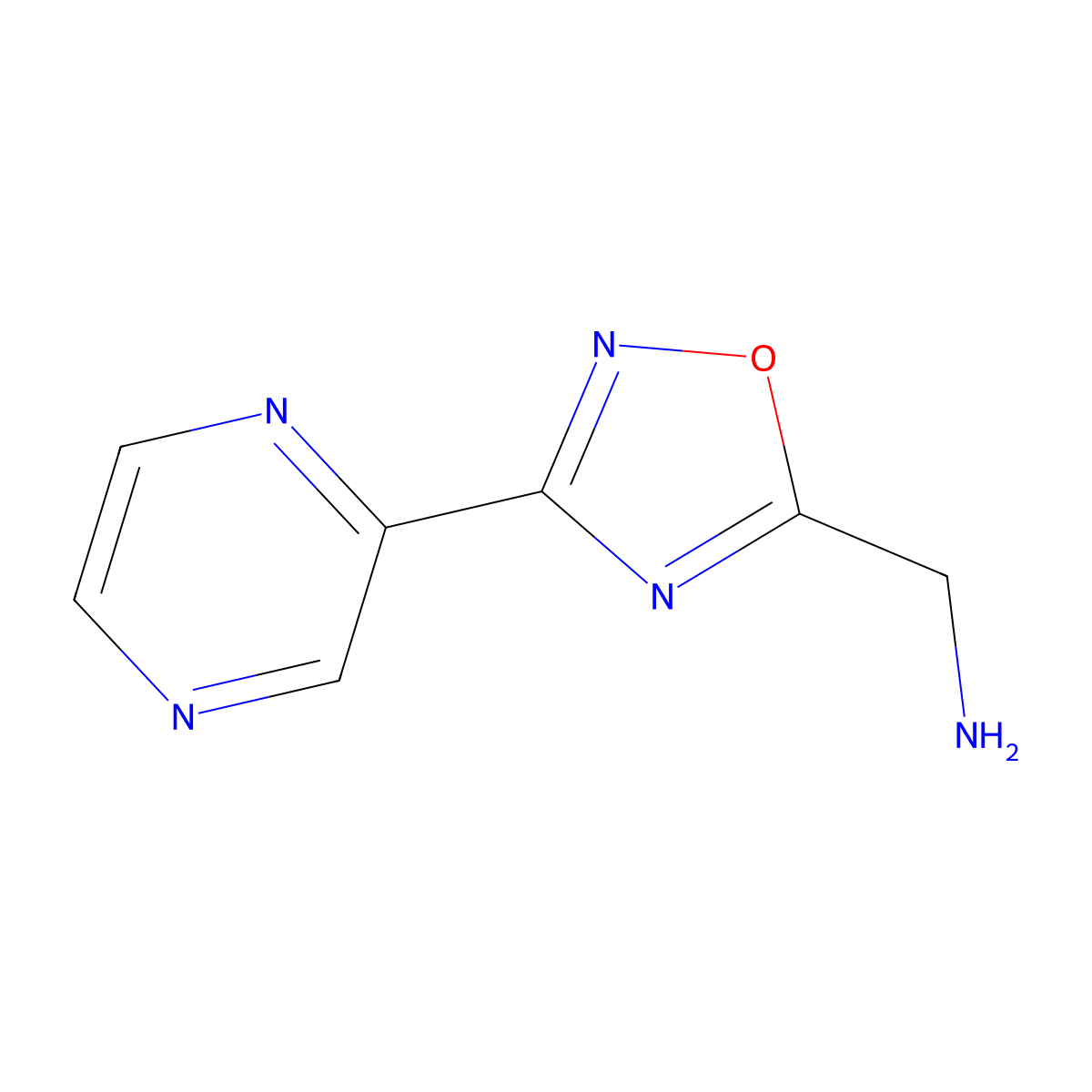 (3-(Pyrazin-2-yl)-1,2,4-oxadiazol-5-yl)methanamine molecular structure, CAS 1157834-49-5