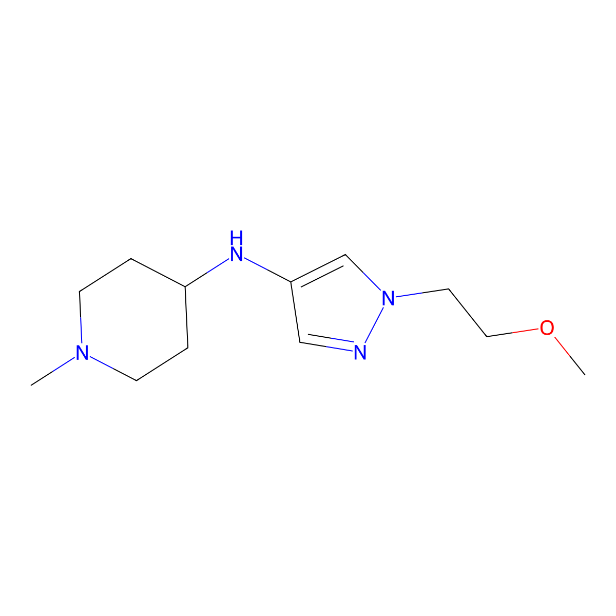 N-(1-(2-methoxyethyl)-1H-pyrazol-4-yl)-1-methylpiperidin-4-amine molecular structure, CAS 1157838-08-8