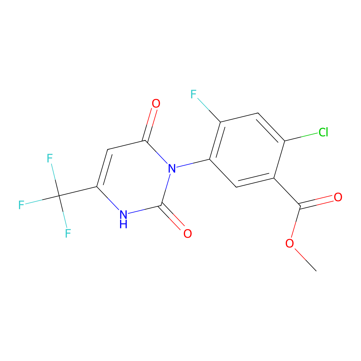 Methyl 2-chloro-5-(2,6-dioxo-4-(trifluoromethyl)-2,3-dihydropyrimidin-1(6H)-yl)-4-fluorobenzoate molecular structure, CAS 115784-83-3