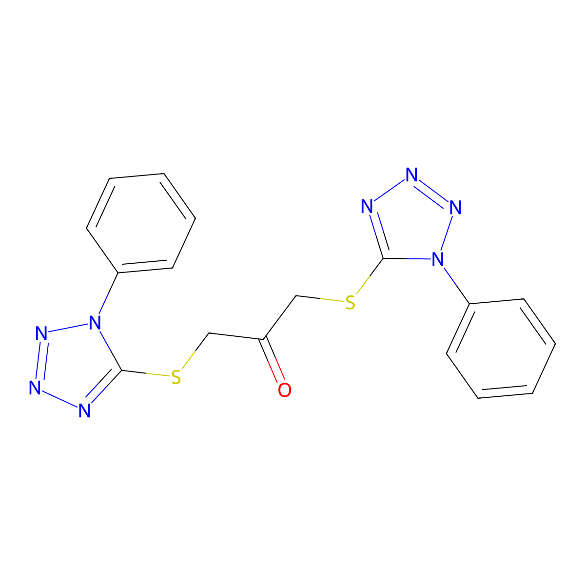 1,3-Bis[(1-phenyltetrazol-5-yl)sulfanyl]propan-2-one molecular structure, CAS 115786-82-8