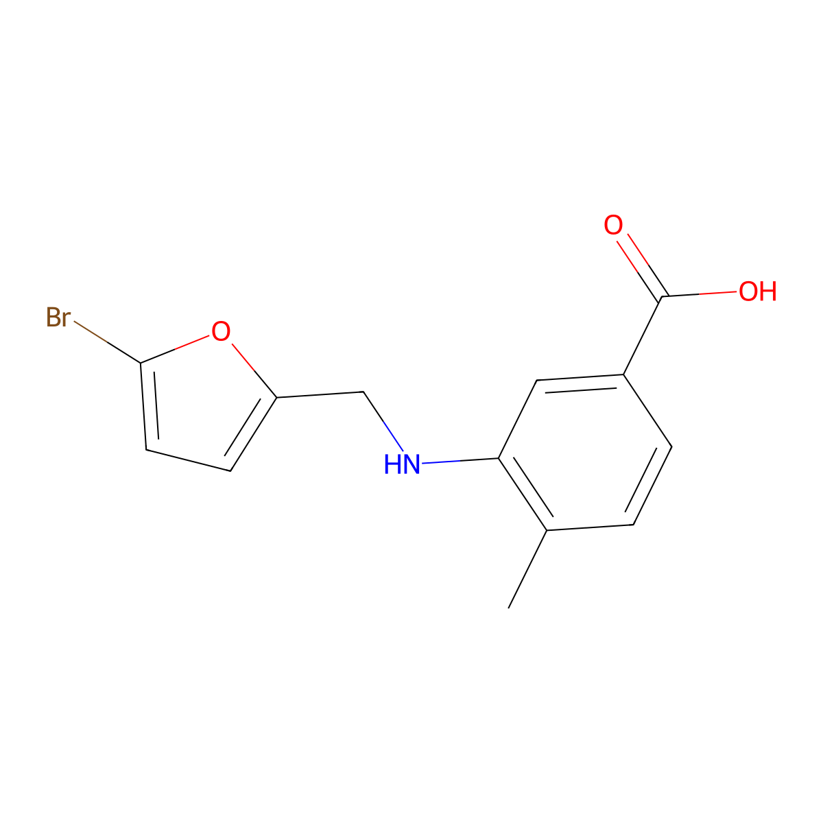 3-{[(5-Bromofuran-2-yl)methyl]amino}-4-methylbenzoic acid molecular structure, CAS 1157945-03-3