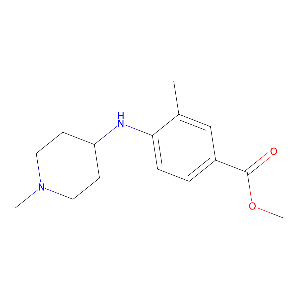 Methyl 3-methyl-4-[(1-methylpiperidin-4-yl)amino]benzoate molecular structure, CAS 1157954-72-7