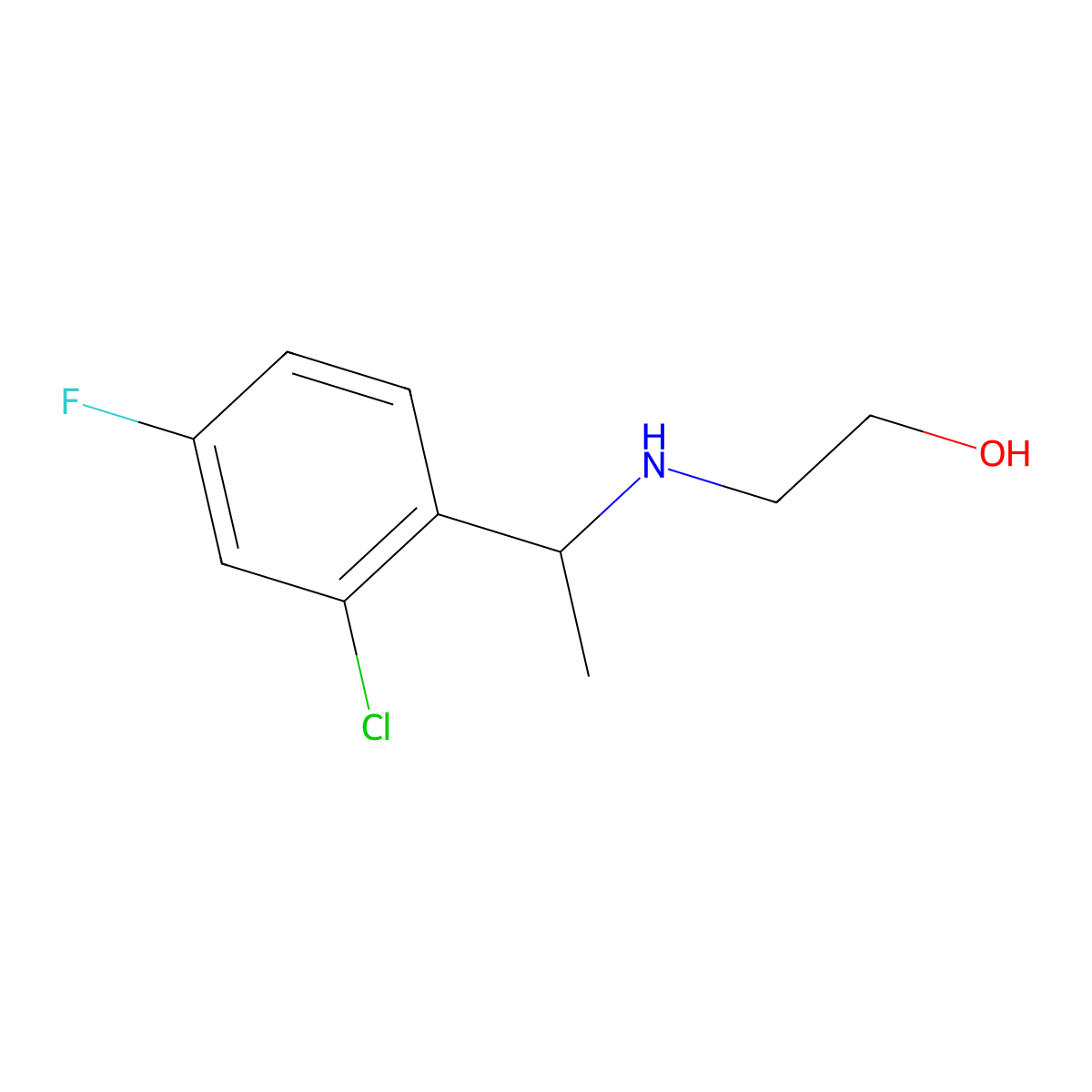 2-{[1-(2-Chloro-4-fluorophenyl)ethyl]amino}ethan-1-ol molecular structure, CAS 1157990-39-0