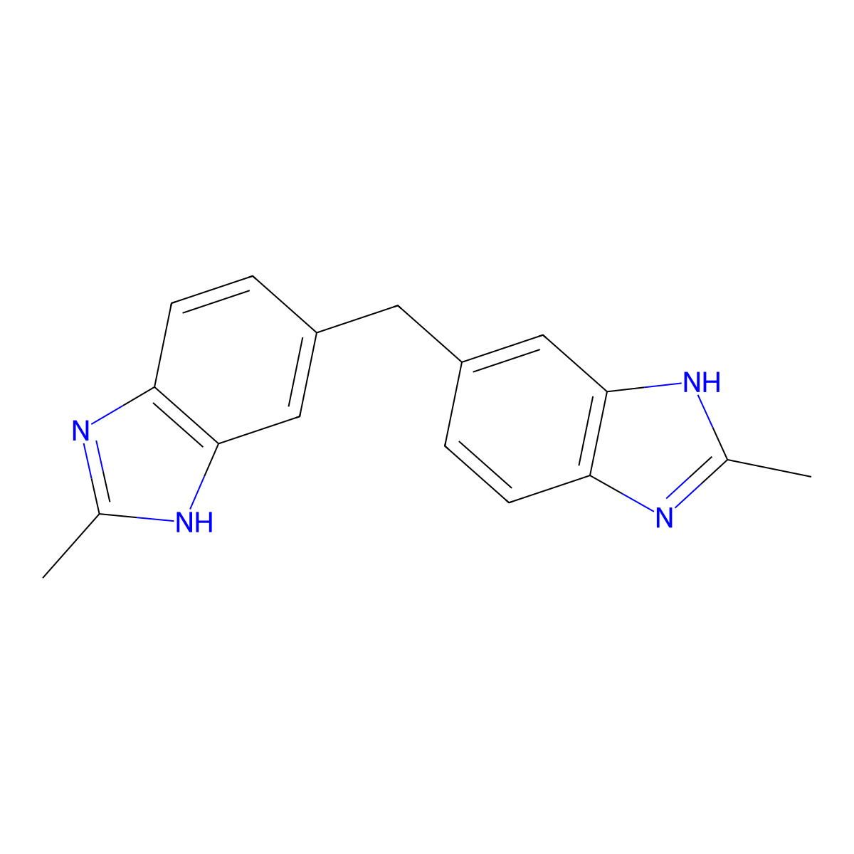 2-methyl-6-[(2-methyl-3H-benzimidazol-5-yl)methyl]-1H-benzimidazole molecular structure, CAS 1158-07-2