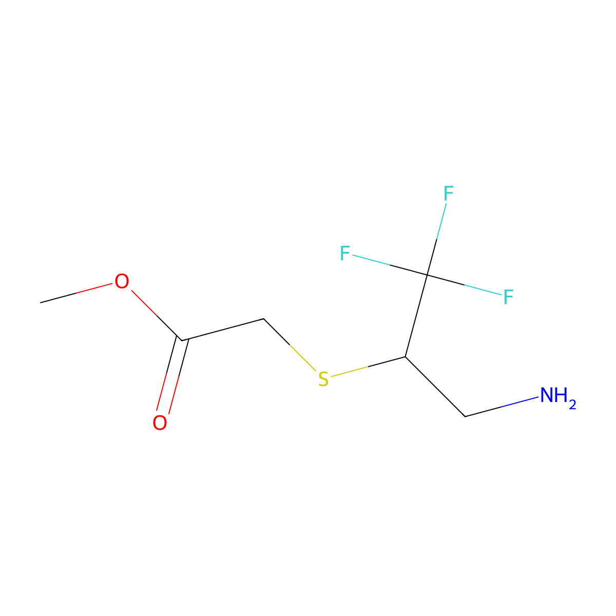 Methyl 2-[(3-amino-1,1,1-trifluoropropan-2-yl)sulfanyl]acetate molecular structure, CAS 1158016-34-2