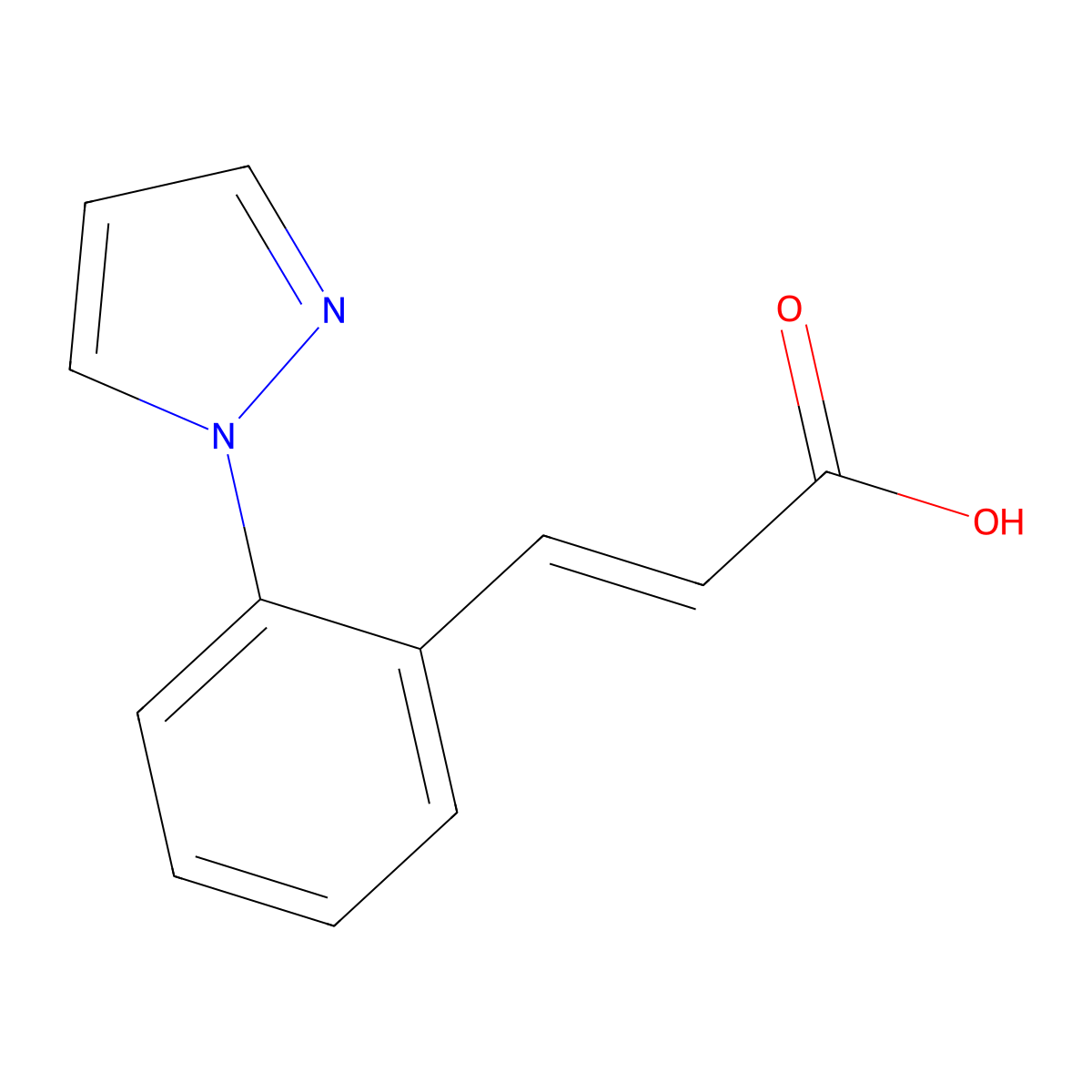 (2E)-3-(2-(1H-pyrazol-1-yl)phenyl)prop-2-enoic acid molecular structure, CAS 1158094-31-5
