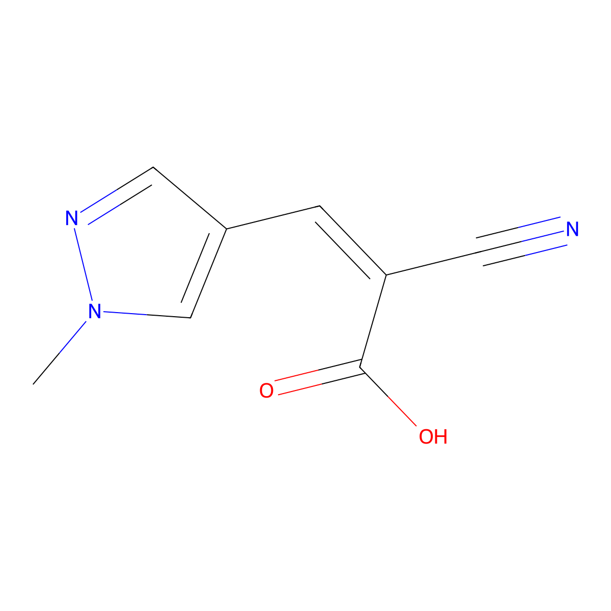 2-cyano-3-(1-methyl-1H-pyrazol-4-yl)prop-2-enoic acid molecular structure, CAS 1158142-40-5