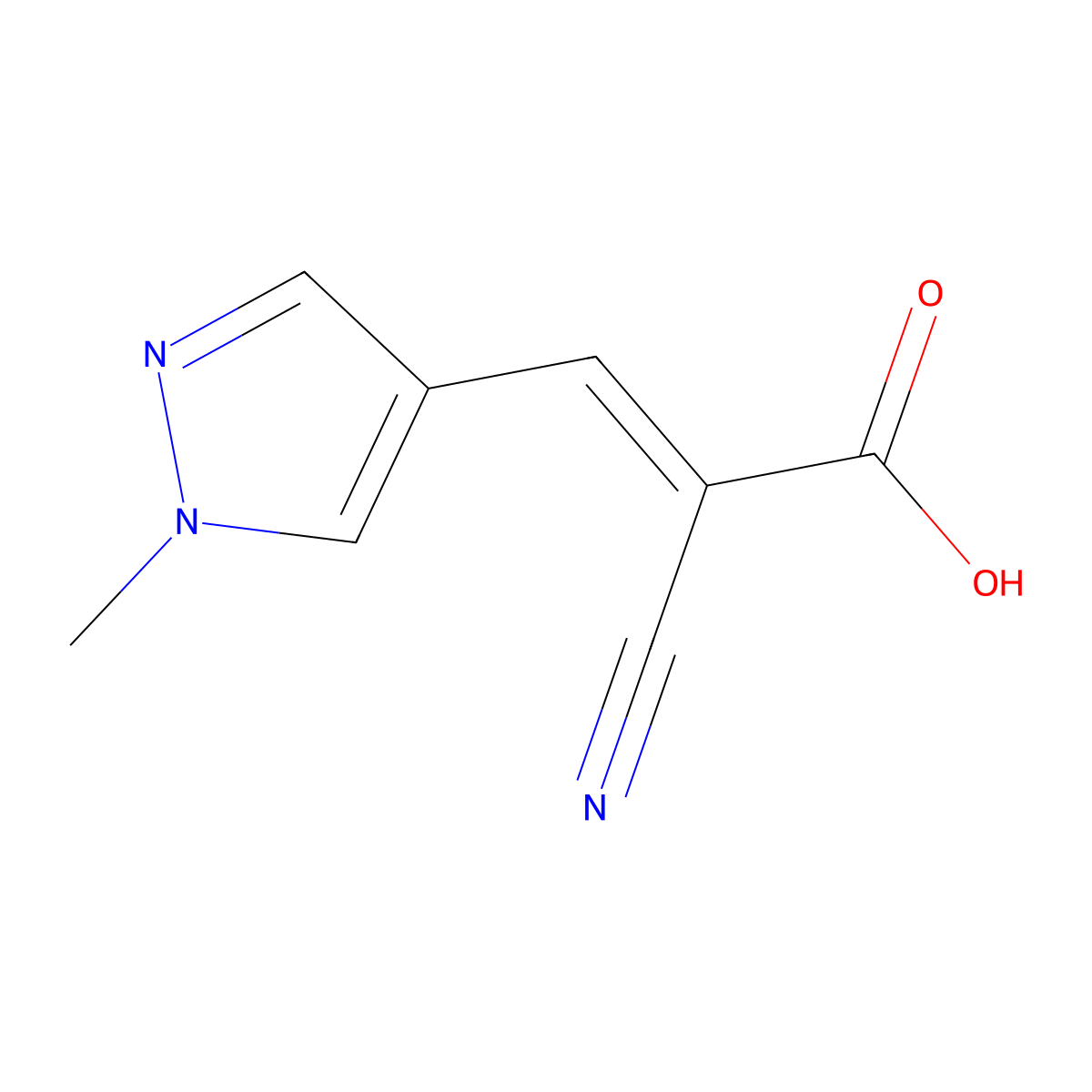 2-cyano-3-(1-methyl-1H-pyrazol-4-yl)prop-2-enoic acid molecular structure, CAS 1158142-40-5