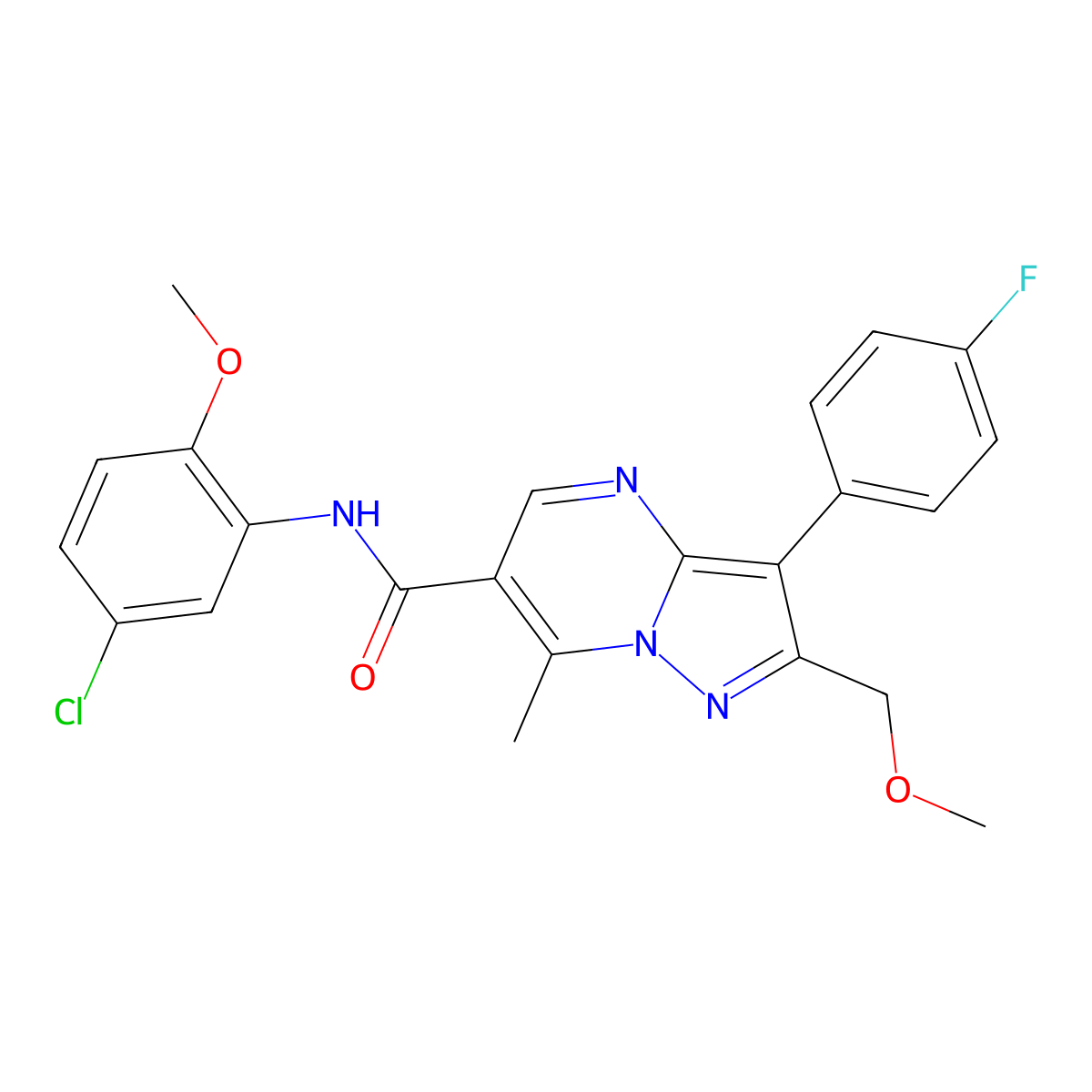 N-(5-chloro-2-methoxyphenyl)-3-(4-fluorophenyl)-2-(methoxymethyl)-7-methylpyrazolo[1,5-a]pyrimidine-6-carboxamide molecular structure, CAS 1158189-44-6