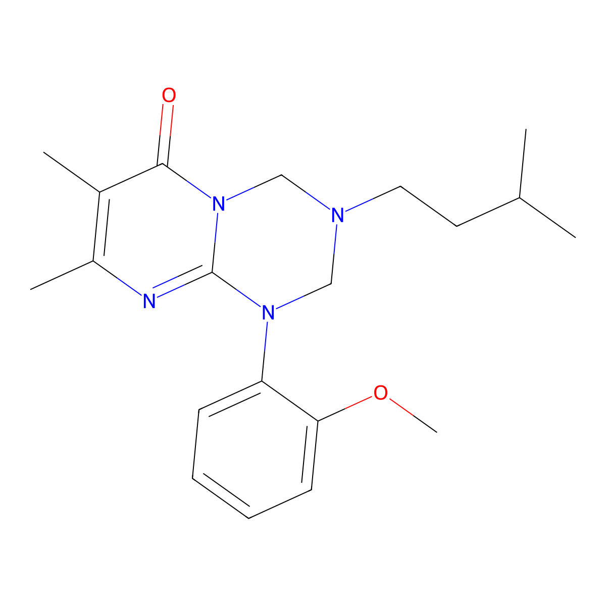 3-isopropyl-1-(2-methoxyphenyl)-7,8-dimethyl-1,2,3,4-tetrahydro-6H-pyrimido[1,2-a][1,3,5]triazin-6-one molecular structure, CAS 1158190-03-4