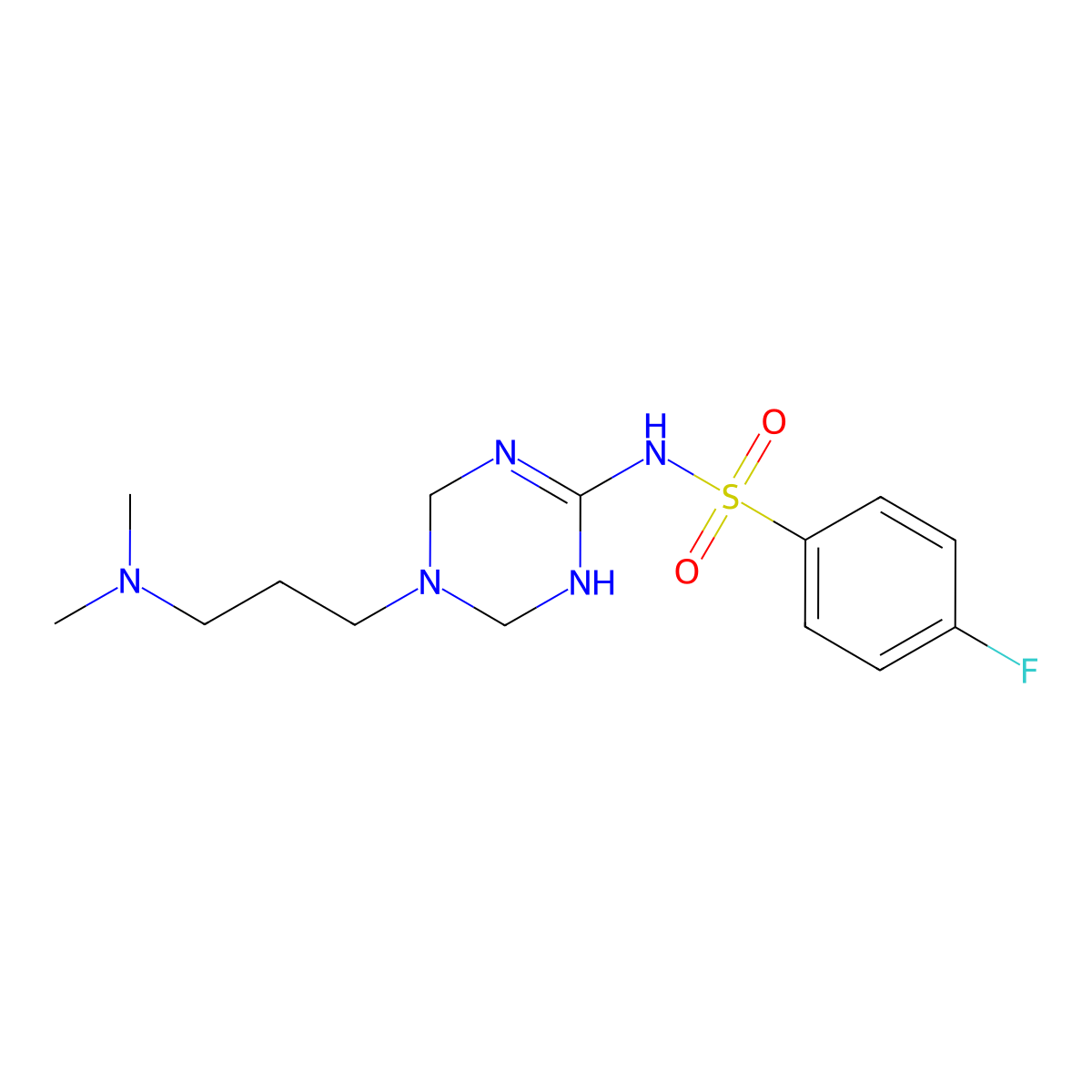 N-{5-[3-(dimethylamino)propyl]-1,4,5,6-tetrahydro-1,3,5-triazin-2-yl}-4-fluorobenzenesulfonamide molecular structure, CAS 1158191-09-3