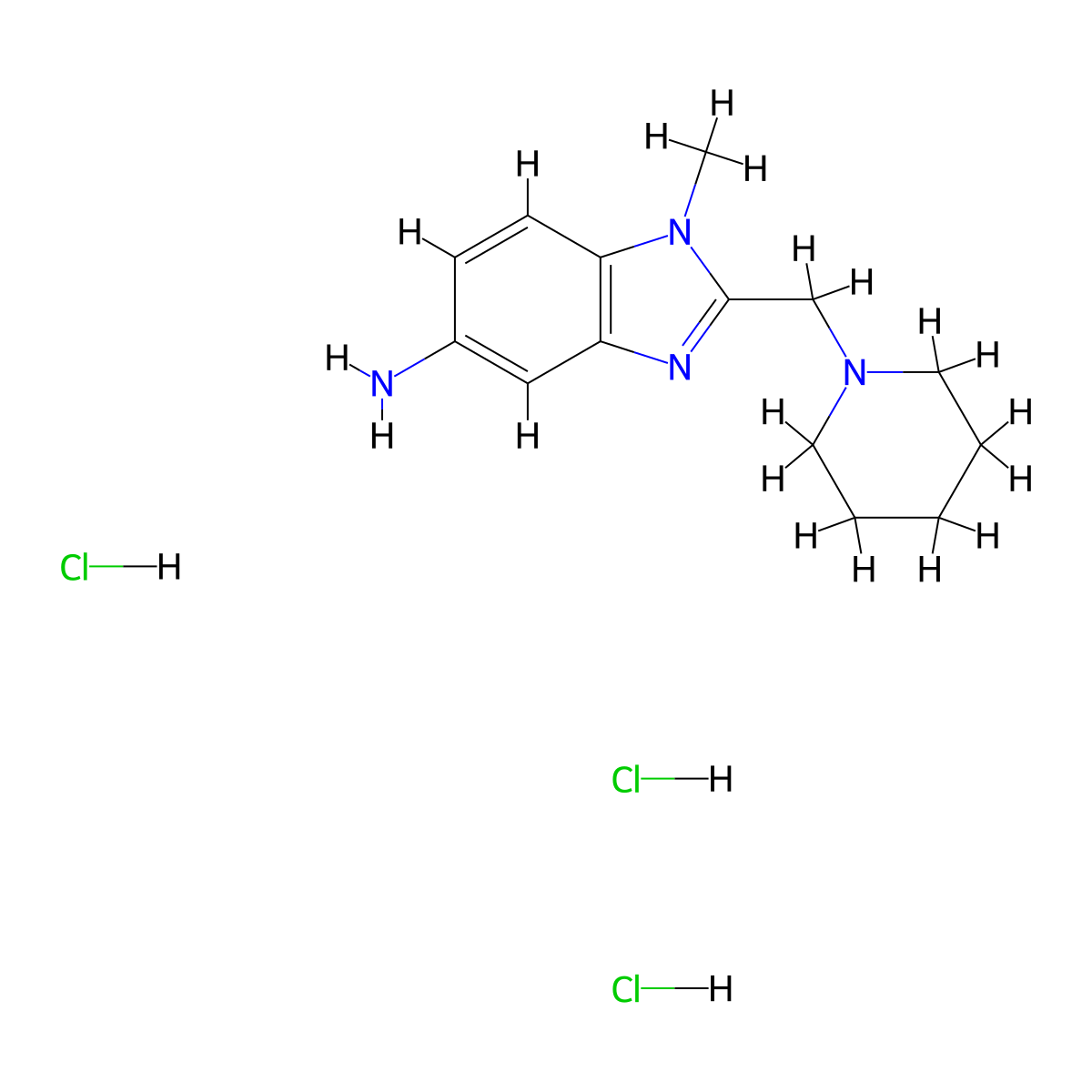 1-Methyl-2-piperidin-1-ylmethyl-1H-benzoimidazol-5-ylamine trihydrochloride molecular structure, CAS 1158191-61-7