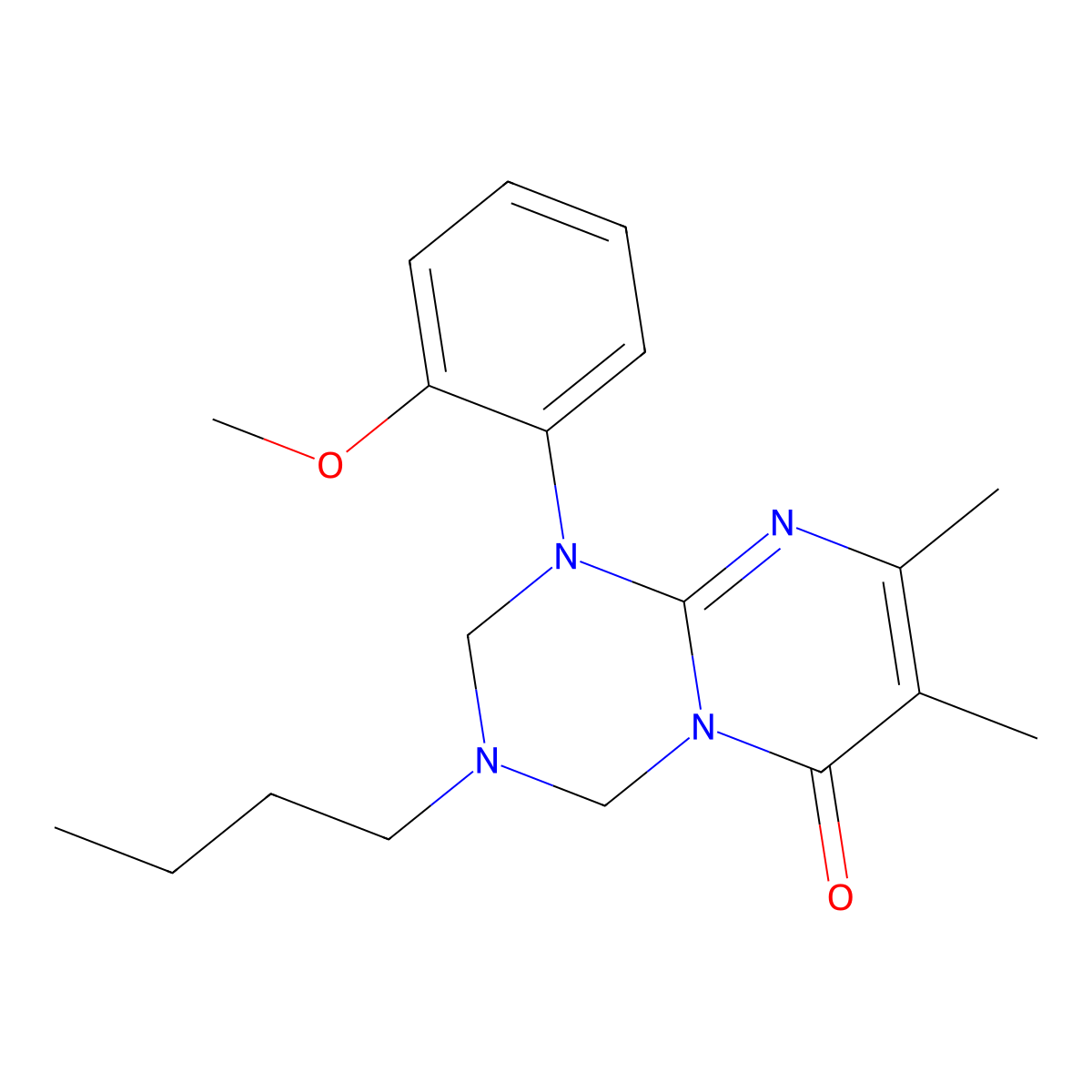 3-butyl-1-(2-methoxyphenyl)-7,8-dimethyl-1,2,3,4-tetrahydro-6H-pyrimido[1,2-a][1,3,5]triazin-6-one molecular structure, CAS 1158194-19-4