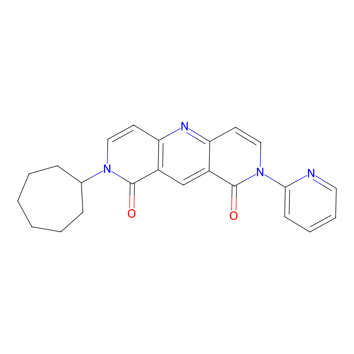 2-cycloheptyl-8-(2-pyridyl)pyrido[4,3-b][1,6]naphthyridine-1,9(2H,8H)-dione molecular structure, CAS 1158195-97-1