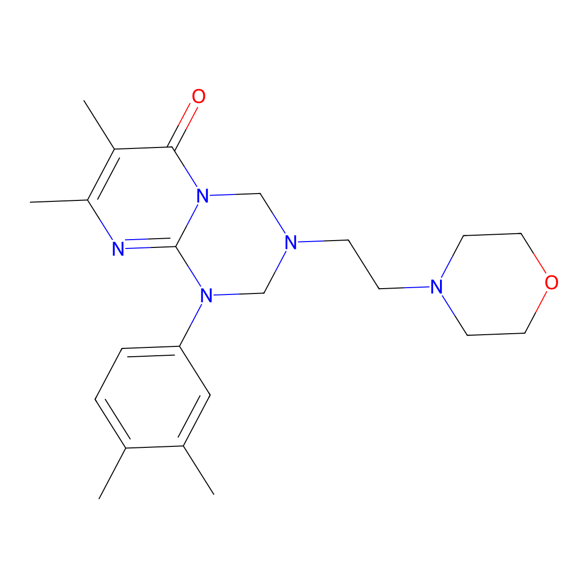 1-(3,4-dimethylphenyl)-7,8-dimethyl-3-[2-(morpholin-4-yl)ethyl]-1,2,3,4-tetrahydro-6H-pyrimido[1,2-a][1,3,5]triazin-6-one molecular structure, CAS 1158199-71-3