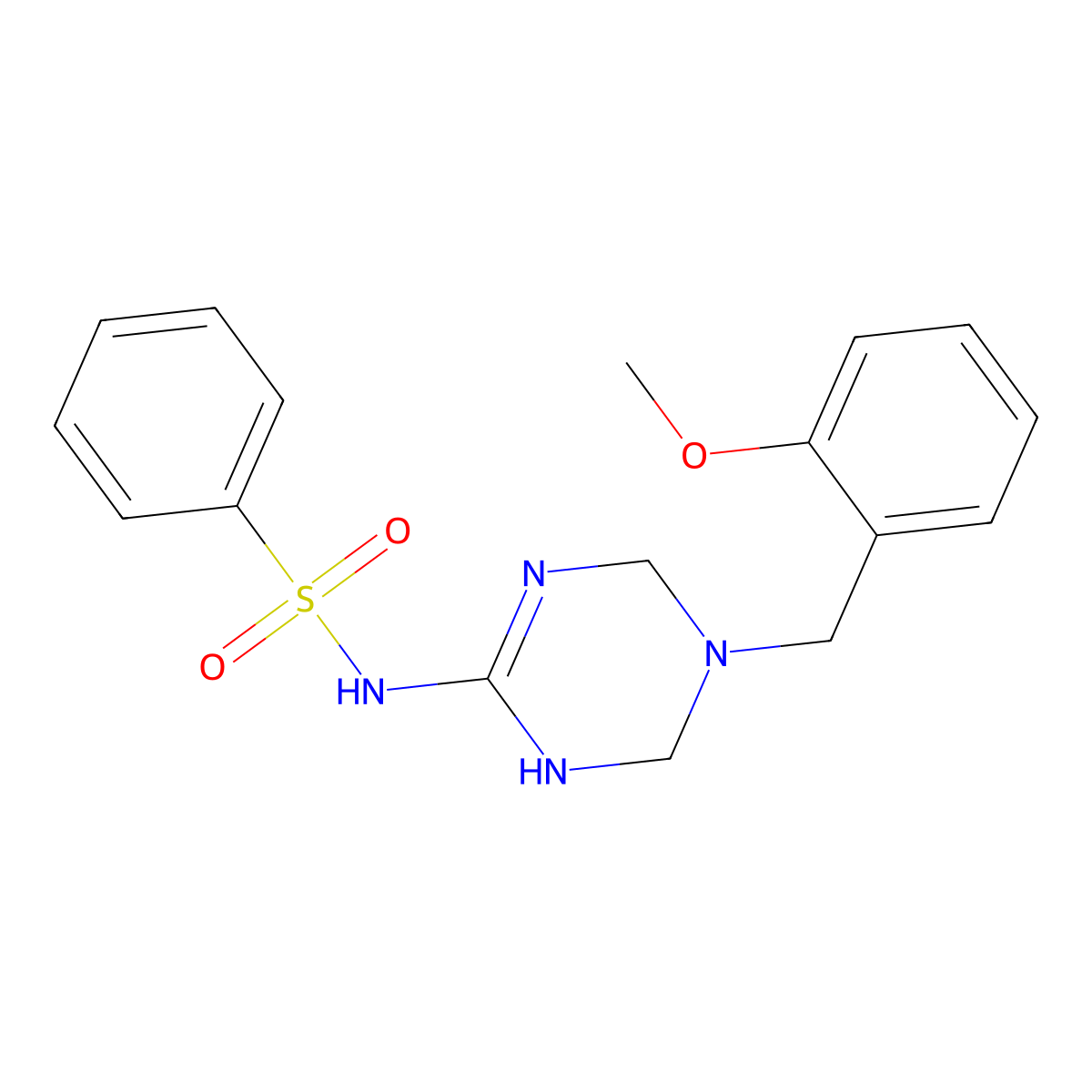 N-[5-(2-methoxybenzyl)-1,4,5,6-tetrahydro-1,3,5-triazin-2-yl]benzenesulfonamide molecular structure, CAS 1158200-23-7