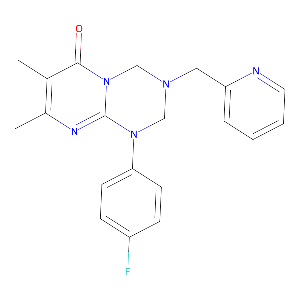 1-(4-fluorophenyl)-7,8-dimethyl-3-(2-pyridylmethyl)-1,2,3,4-tetrahydro-6H-pyrimido[1,2-a][1,3,5]triazin-6-one molecular structure, CAS 1158202-33-5