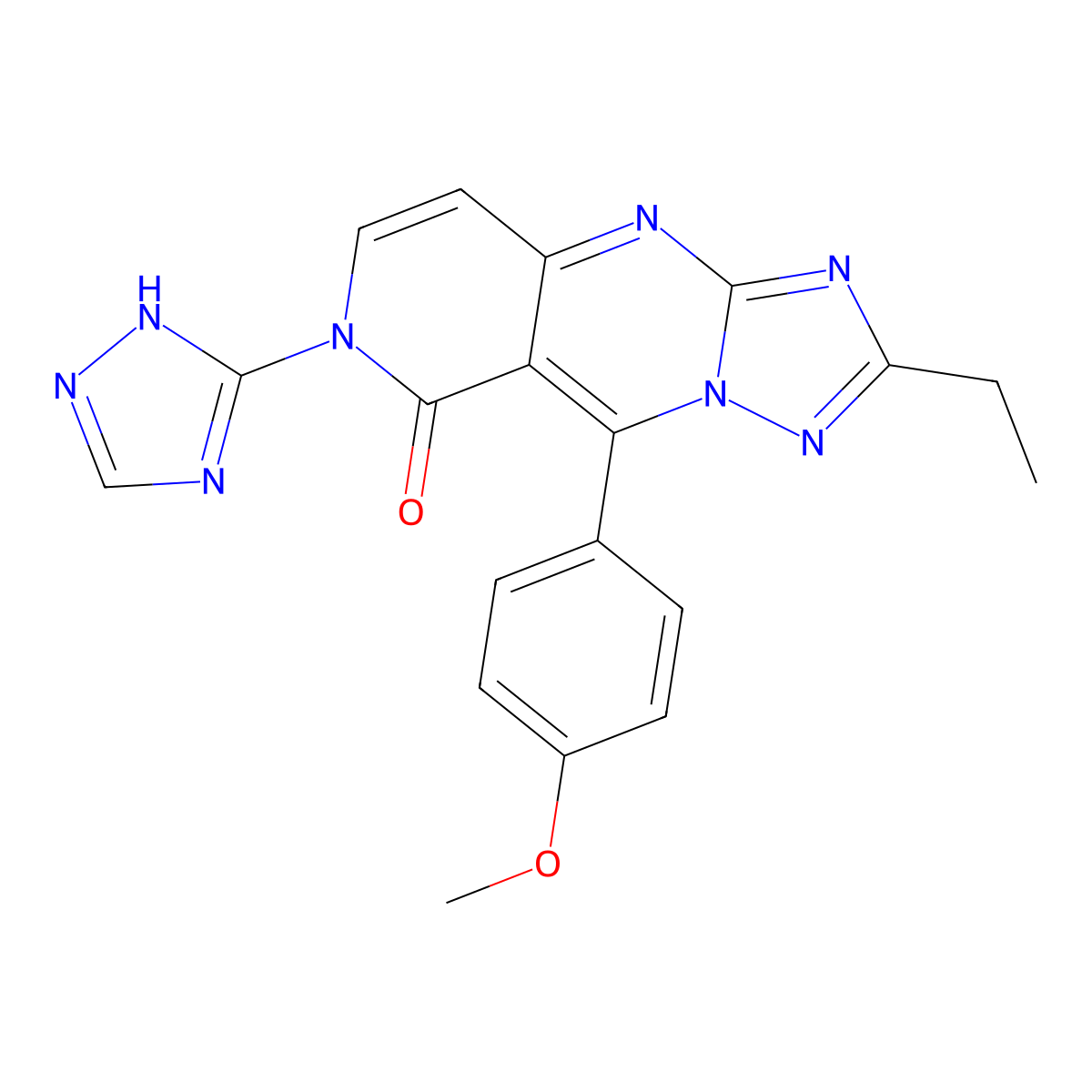 2-ethyl-9-(4-methoxyphenyl)-7-(1H-1,2,4-triazol-5-yl)pyrido[4,3-d][1,2,4]triazolo[1,5-a]pyrimidin-8(7H)-one molecular structure, CAS 1158205-80-1