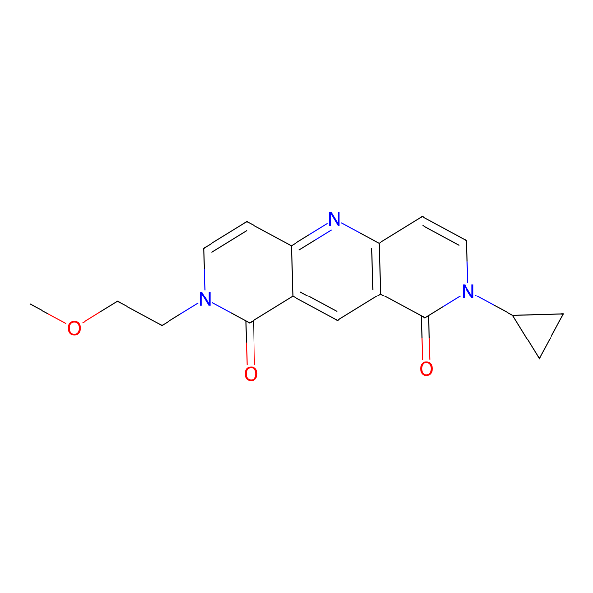 2-cyclopropyl-8-(2-methoxyethyl)pyrido[4,3-b][1,6]naphthyridine-1,9(2H,8H)-dione molecular structure, CAS 1158207-78-3