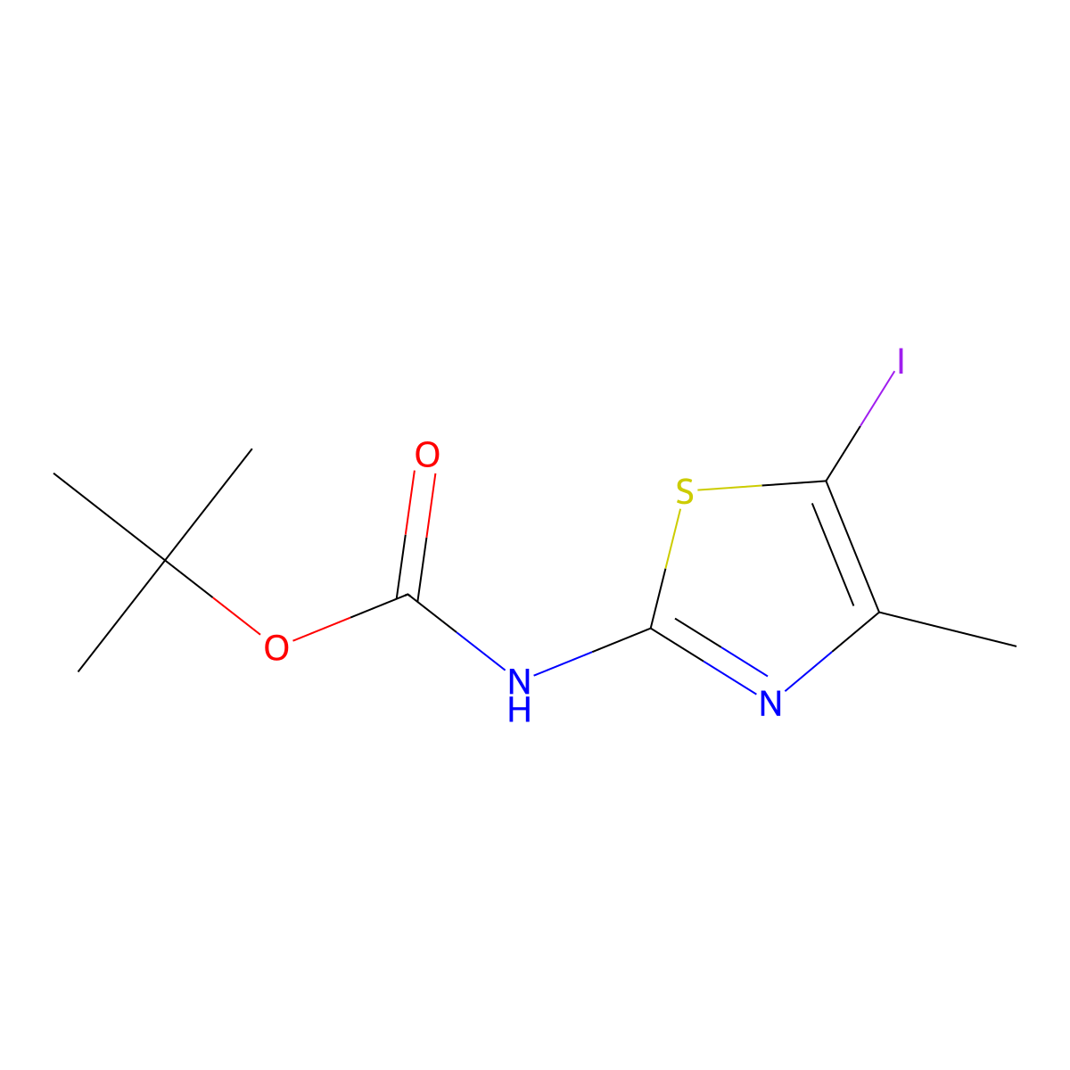 Carbamic acid, N-(5-iodo-4-methyl-2-thiazolyl)-, 1,1-dimethylethyl ester molecular structure, CAS 1158211-30-3