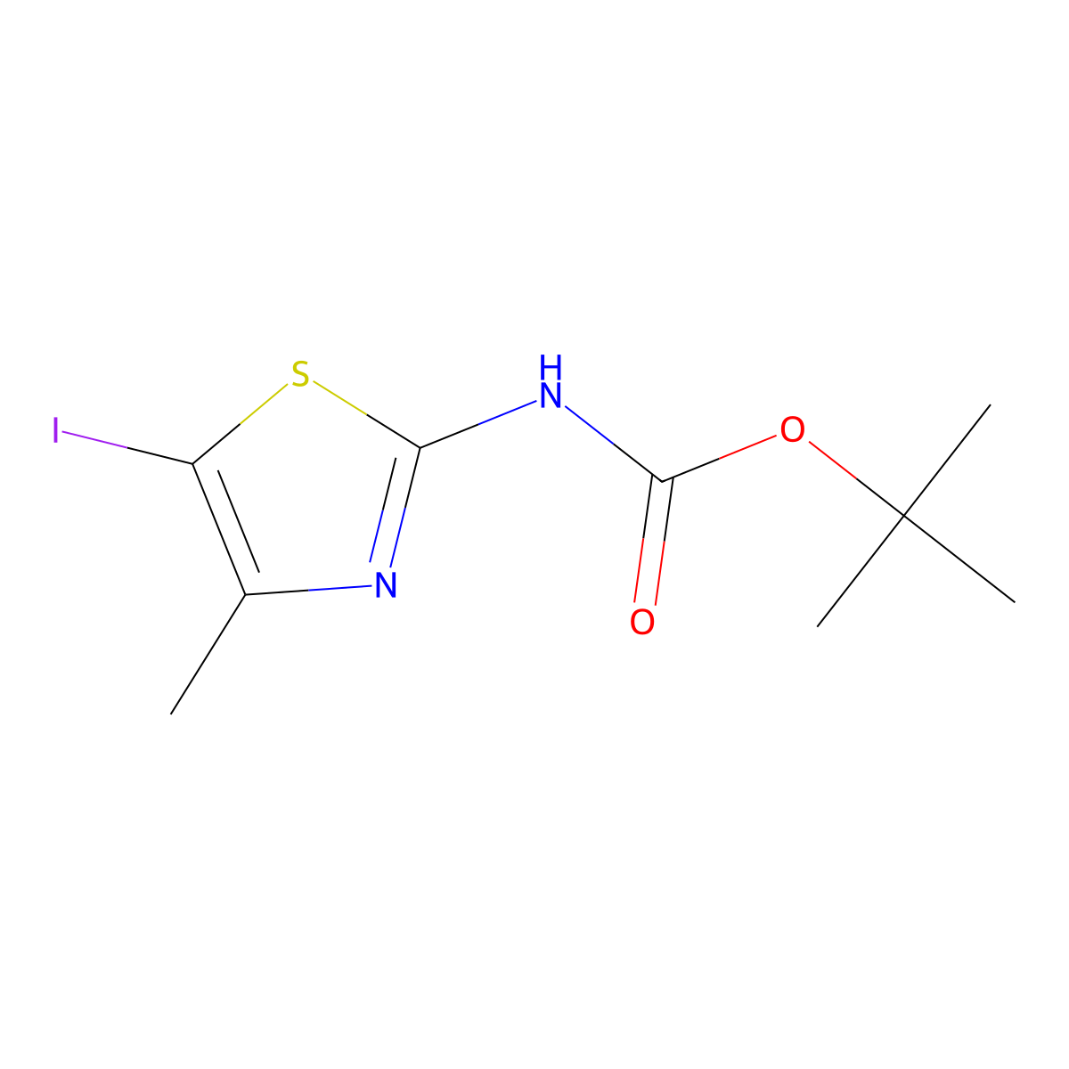 Carbamic acid, N-(5-iodo-4-methyl-2-thiazolyl)-, 1,1-dimethylethyl ester molecular structure, CAS 1158211-30-3
