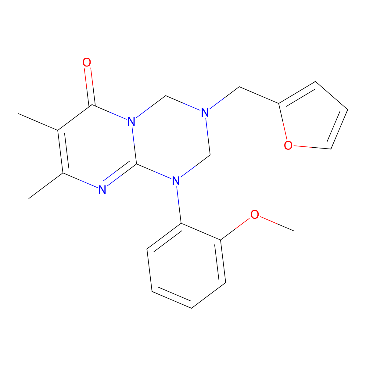 3-(furan-2-ylmethyl)-1-(2-methoxyphenyl)-7,8-dimethyl-1,2,3,4-tetrahydro-6H-pyrimido[1,2-a][1,3,5]triazin-6-one molecular structure, CAS 1158216-95-5