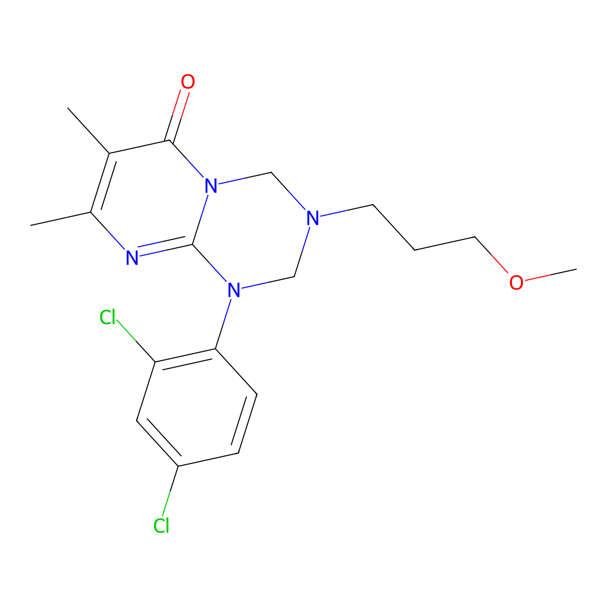 1-(2,4-dichlorophenyl)-3-(3-methoxypropyl)-7,8-dimethyl-1,2,3,4-tetrahydro-6H-pyrimido[1,2-a][1,3,5]triazin-6-one molecular structure, CAS 1158217-75-4