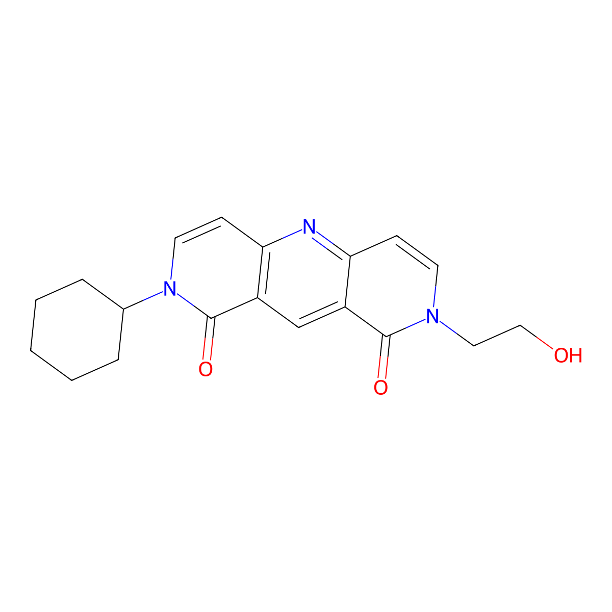 2-cyclohexyl-8-(2-hydroxyethyl)pyrido[4,3-b][1,6]naphthyridine-1,9(2H,8H)-dione molecular structure, CAS 1158218-32-6
