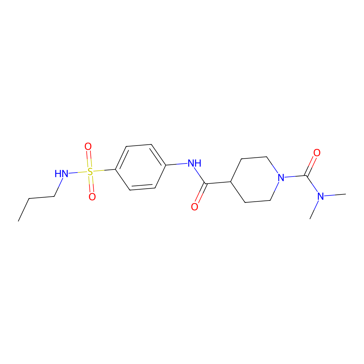 N~1~,N~1~-dimethyl-N~4~-[4-(propylsulfamoyl)phenyl]piperidine-1,4-dicarboxamide molecular structure, CAS 1158218-54-2