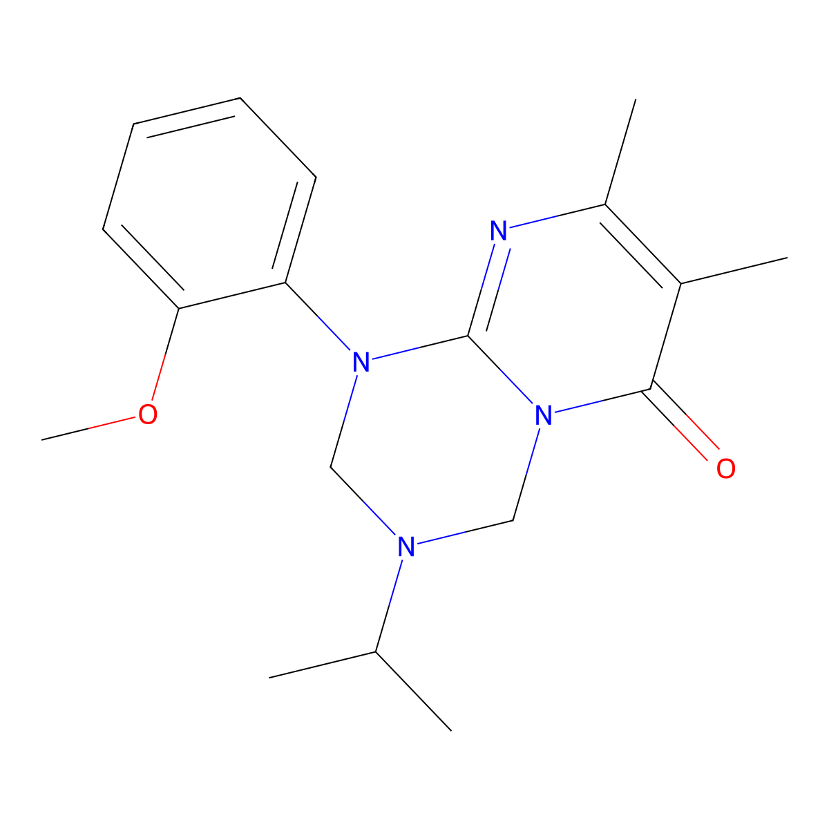 1-(2-methoxyphenyl)-7,8-dimethyl-3-(propan-2-yl)-1,2,3,4-tetrahydro-6H-pyrimido[1,2-a][1,3,5]triazin-6-one molecular structure, CAS 1158219-10-3