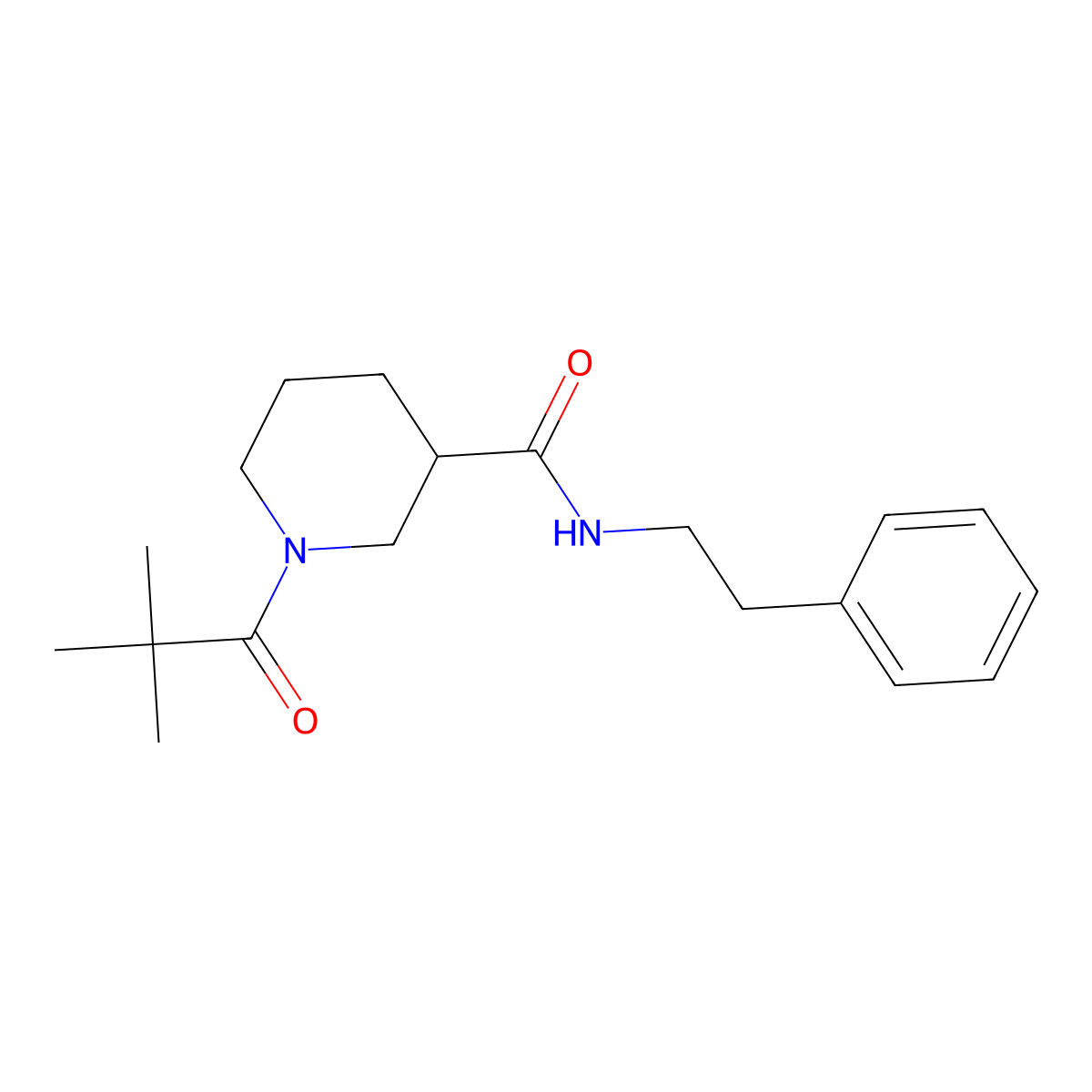 1-(2,2-dimethylpropanoyl)-N-(2-phenylethyl)piperidine-3-carboxamide molecular structure, CAS 1158220-30-4
