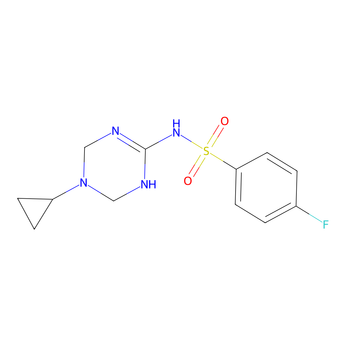 N-(5-cyclopropyl-1,4,5,6-tetrahydro-1,3,5-triazin-2-yl)-4-fluorobenzenesulfonamide molecular structure, CAS 1158221-42-1