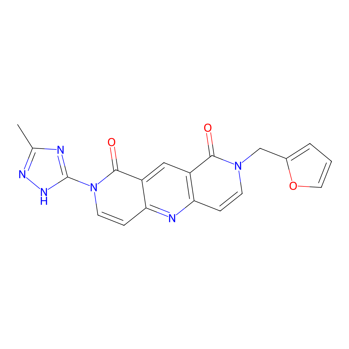 2-(2-furylmethyl)-8-(3-methyl-1H-1,2,4-triazol-5-yl)pyrido[4,3-b][1,6]naphthyridine-1,9(2H,8H)-dione molecular structure, CAS 1158223-24-5