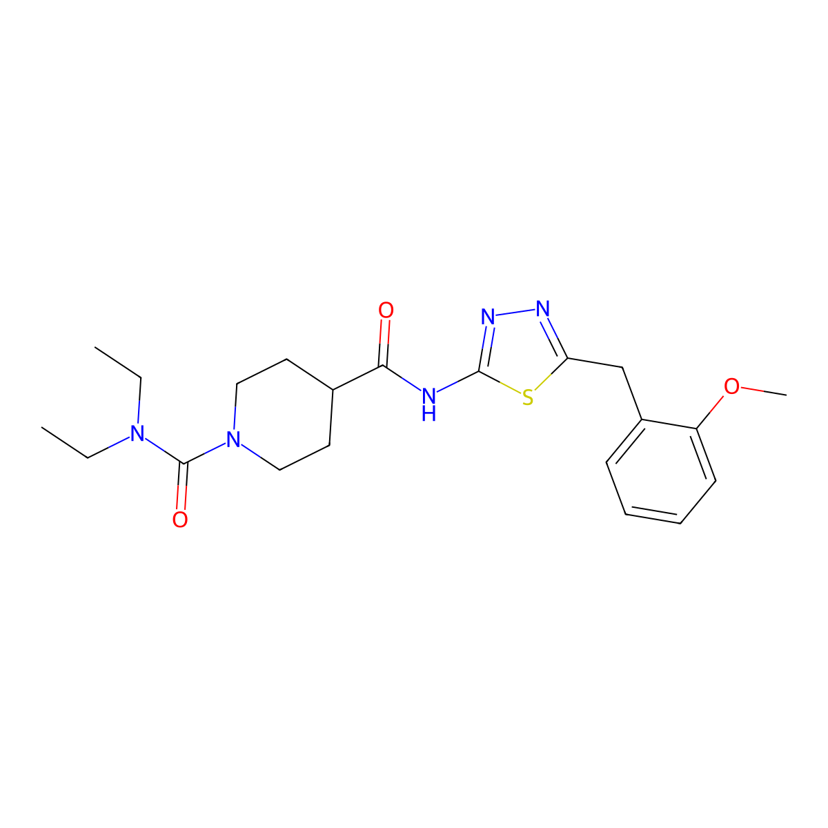 N~1~,N~1~-diethyl-N~4~-[5-(2-methoxybenzyl)-1,3,4-thiadiazol-2-yl]piperidine-1,4-dicarboxamide molecular structure, CAS 1158225-06-9