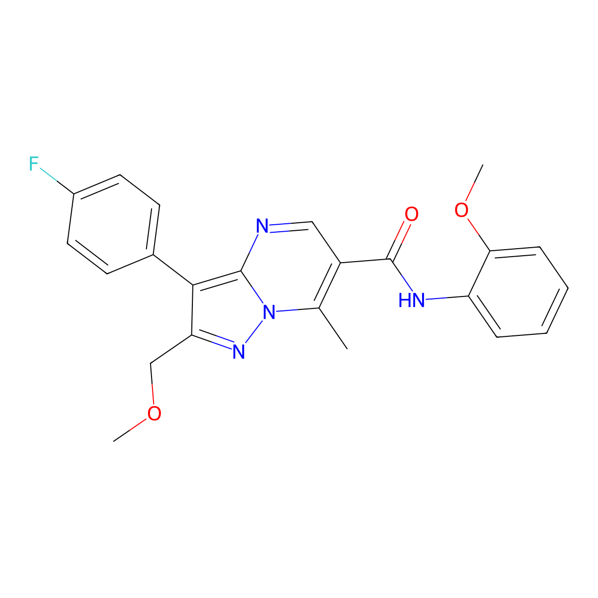 3-(4-fluorophenyl)-2-(methoxymethyl)-N-(2-methoxyphenyl)-7-methylpyrazolo[1,5-a]pyrimidine-6-carboxamide molecular structure, CAS 1158227-52-1