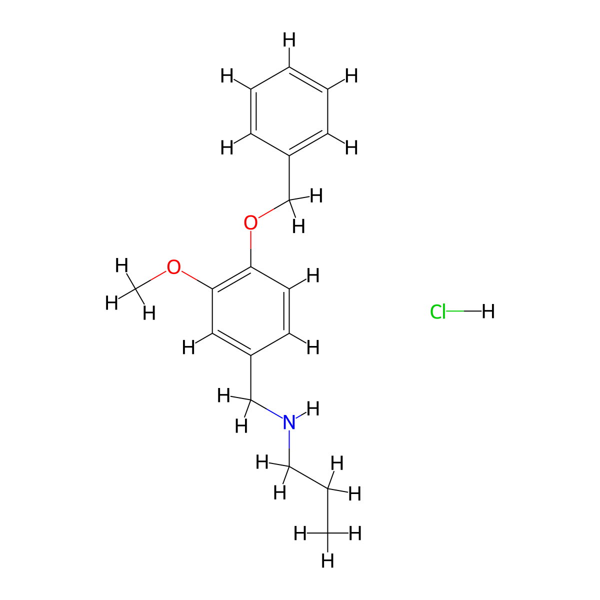 {[4-(Benzyloxy)-3-methoxyphenyl]methyl}(propyl)amine hydrochloride molecular structure, CAS 1158232-25-7