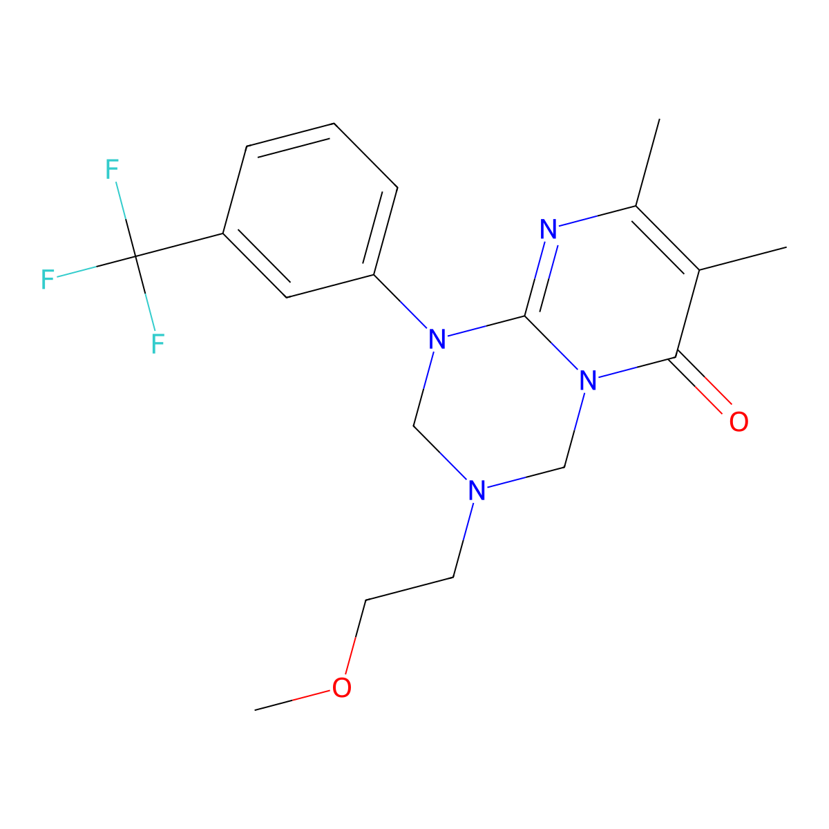 3-(2-methoxyethyl)-7,8-dimethyl-1-[3-(trifluoromethyl)phenyl]-1,2,3,4-tetrahydro-6H-pyrimido[1,2-a][1,3,5]triazin-6-one molecular structure, CAS 1158238-79-9