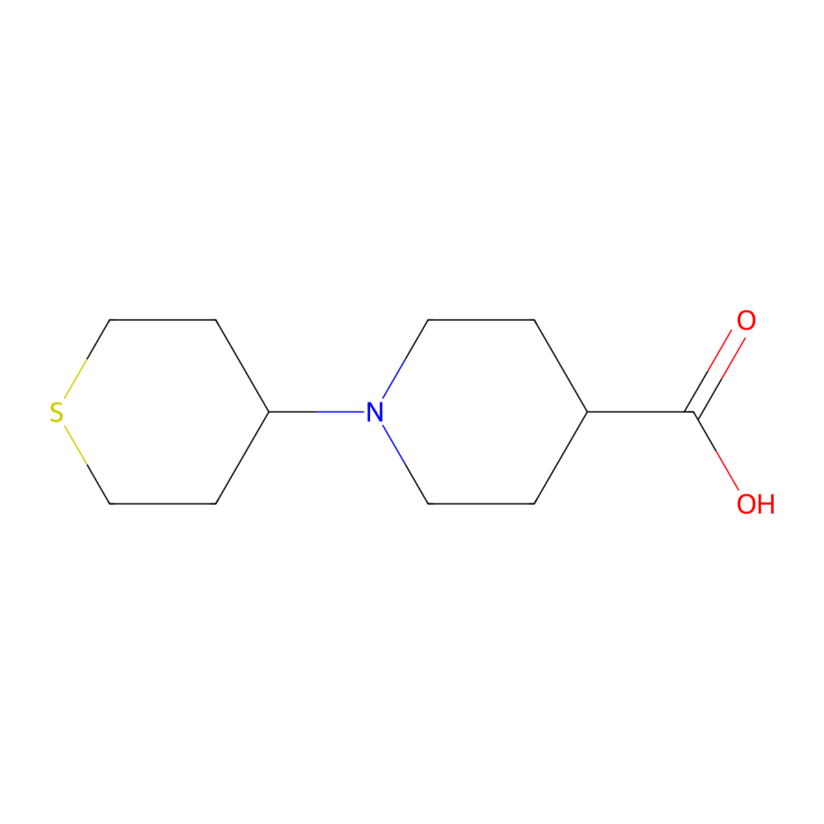 1-(tetrahydro-2H-thiopyran-4-yl)piperidine-4-carboxylic acid molecular structure, CAS 1158239-70-3