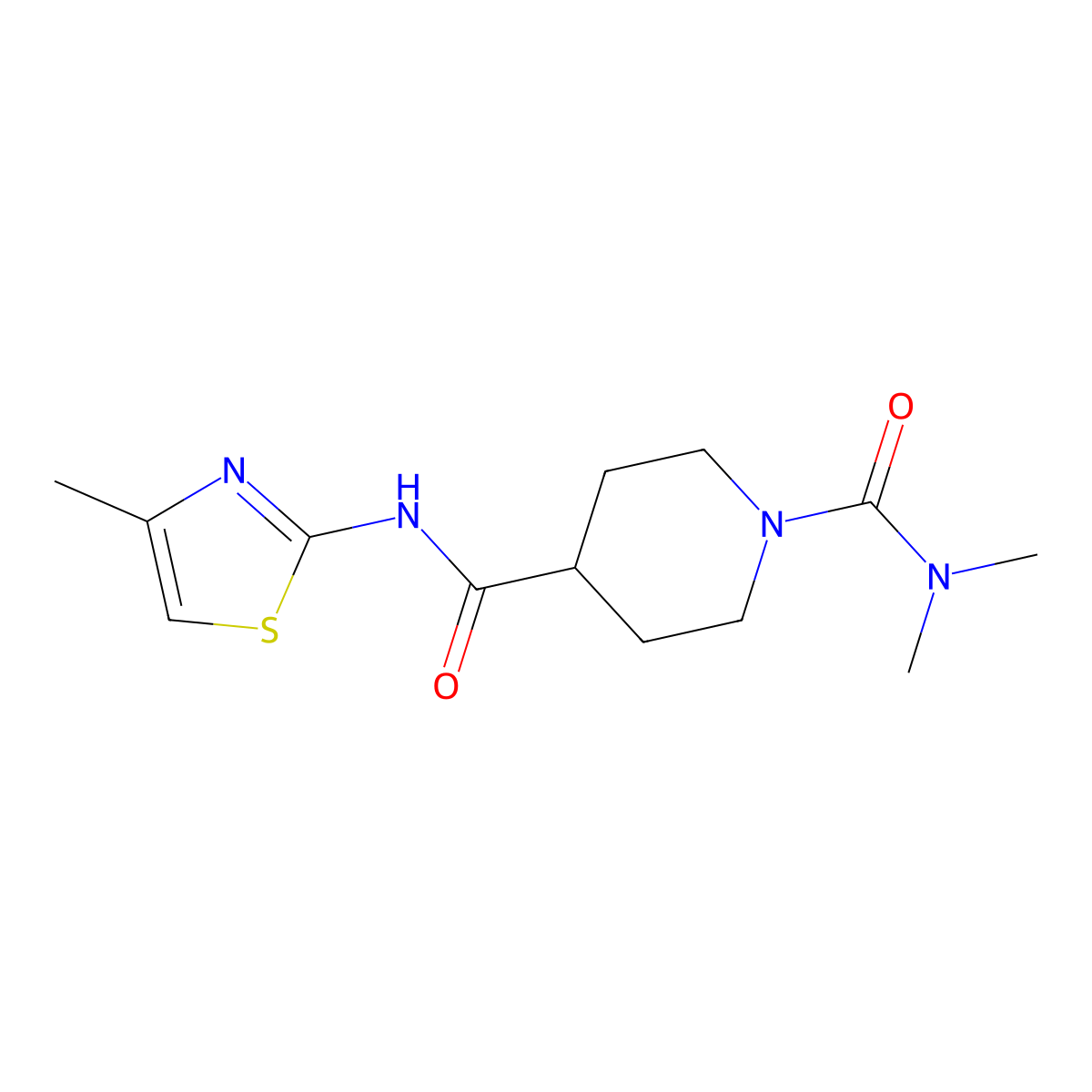 N~1~,N~1~-dimethyl-N~4~-(4-methyl-1,3-thiazol-2-yl)piperidine-1,4-dicarboxamide molecular structure, CAS 1158245-42-1