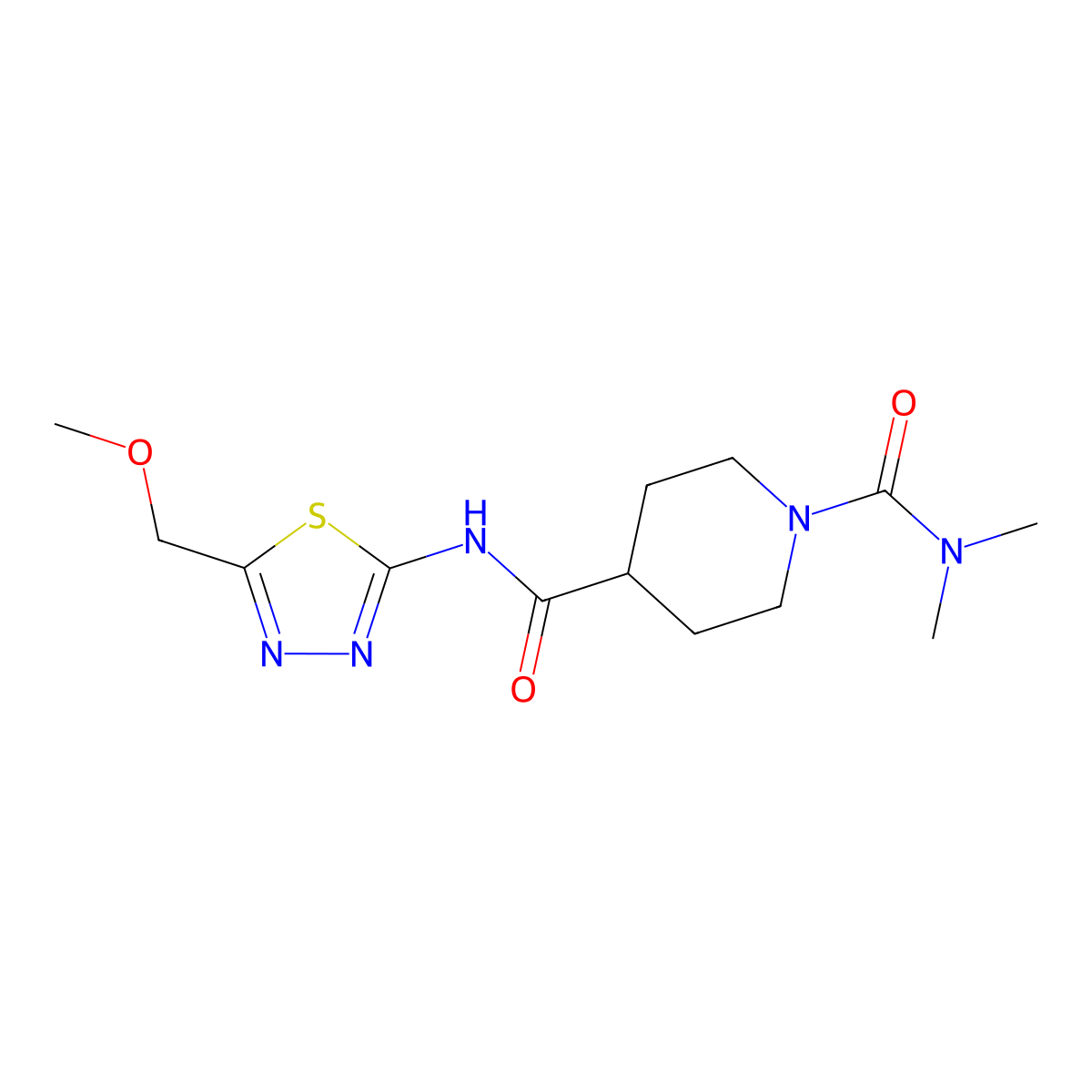 N~4~-[5-(methoxymethyl)-1,3,4-thiadiazol-2-yl]-N~1~,N~1~-dimethylpiperidine-1,4-dicarboxamide molecular structure, CAS 1158245-99-8