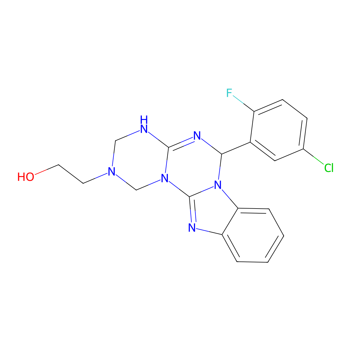 2-[6-(5-chloro-2-fluorophenyl)-4,6-dihydro-1H-[1,3,5]triazino[1',2':3,4][1,3,5]triazino[1,2-a]benzimidazol-2(3H)-yl]ethanol molecular structure, CAS 1158248-01-1