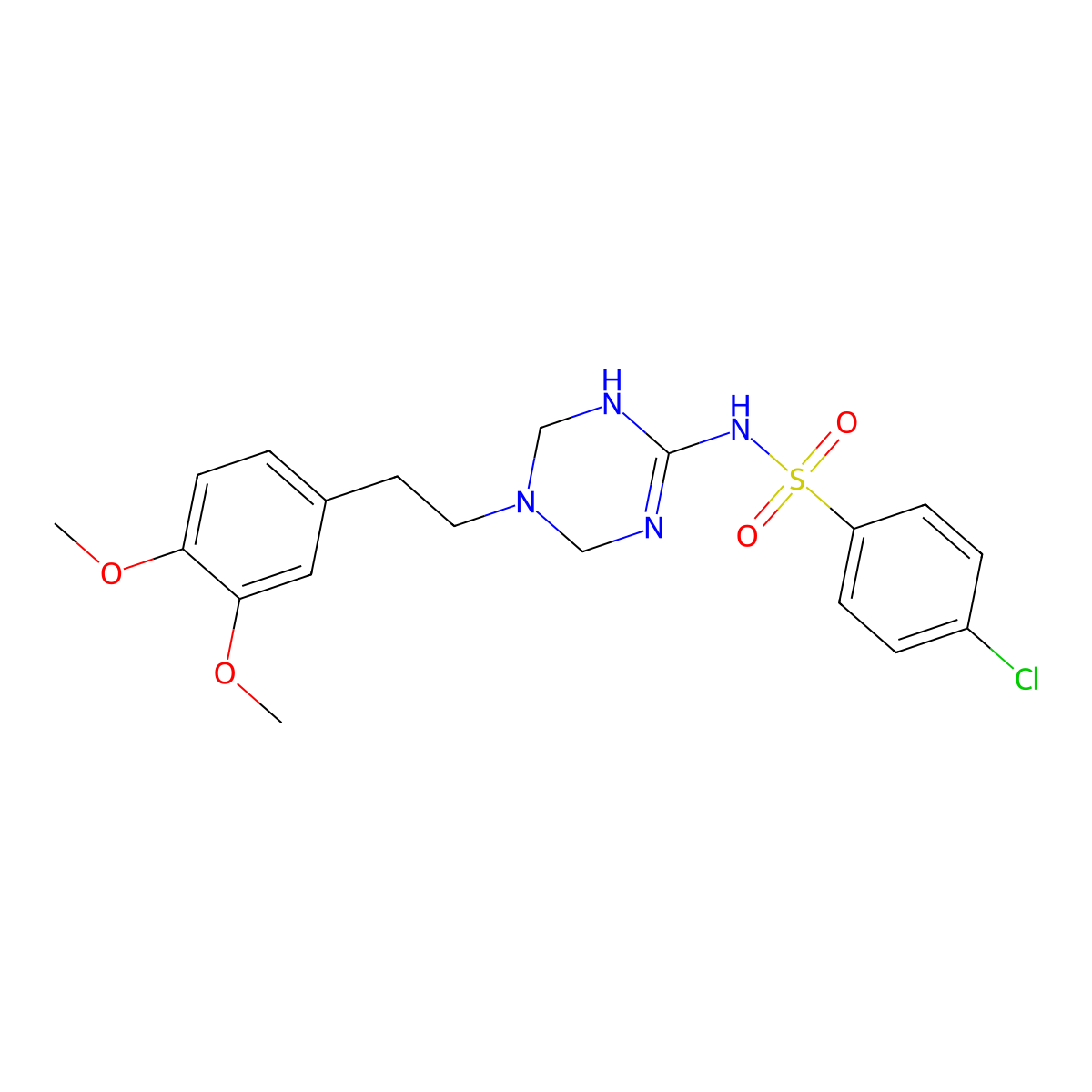 4-chloro-N-{5-[2-(3,4-dimethoxyphenyl)ethyl]-1,4,5,6-tetrahydro-1,3,5-triazin-2-yl}benzenesulfonamide molecular structure, CAS 1158252-00-6