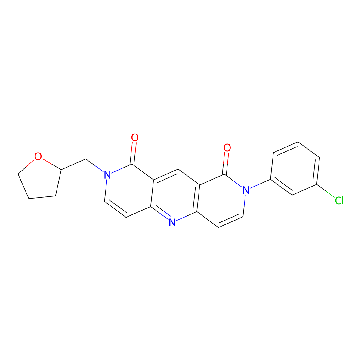 2-(3-chlorophenyl)-8-(tetrahydrofuran-2-ylmethyl)pyrido[4,3-b][1,6]naphthyridine-1,9(2H,8H)-dione molecular structure, CAS 1158261-31-4