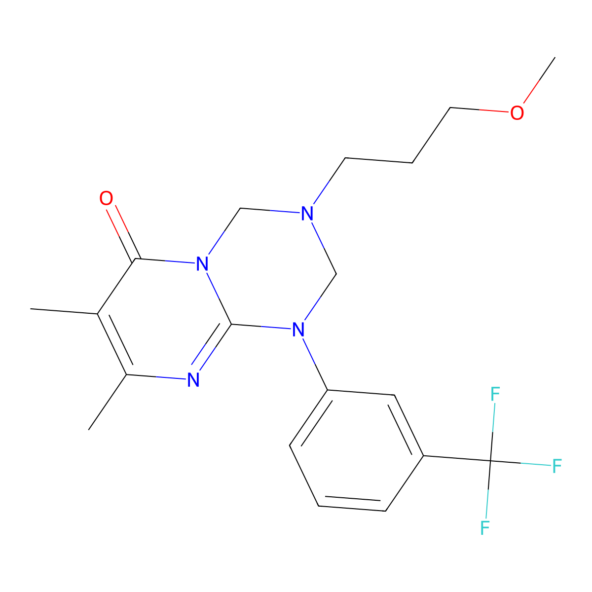 3-(3-methoxypropyl)-7,8-dimethyl-1-[3-(trifluoromethyl)phenyl]-1,2,3,4-tetrahydro-6H-pyrimido[1,2-a][1,3,5]triazin-6-one molecular structure, CAS 1158261-80-3