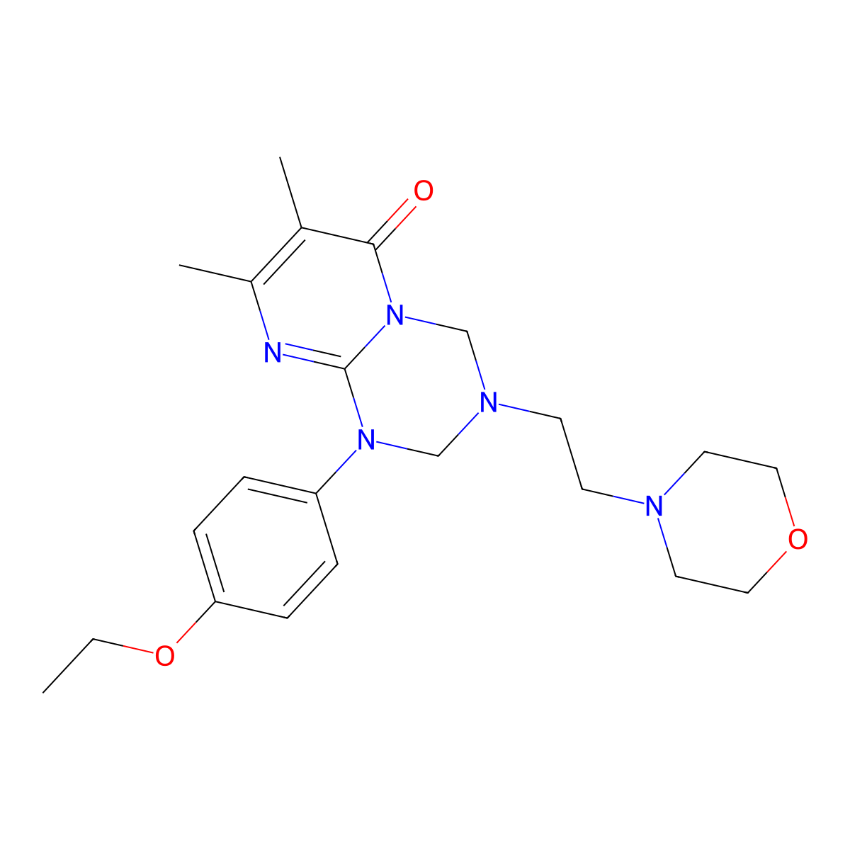 1-(4-ethoxyphenyl)-7,8-dimethyl-3-(2-morpholinoethyl)-1,2,3,4-tetrahydro-6H-pyrimido[1,2-a][1,3,5]triazin-6-one molecular structure, CAS 1158264-14-2