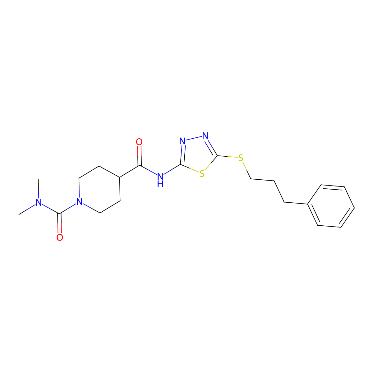 N~1~,N~1~-dimethyl-N~4~-{5-[(3-phenylpropyl)sulfanyl]-1,3,4-thiadiazol-2-yl}piperidine-1,4-dicarboxamide molecular structure, CAS 1158269-39-6